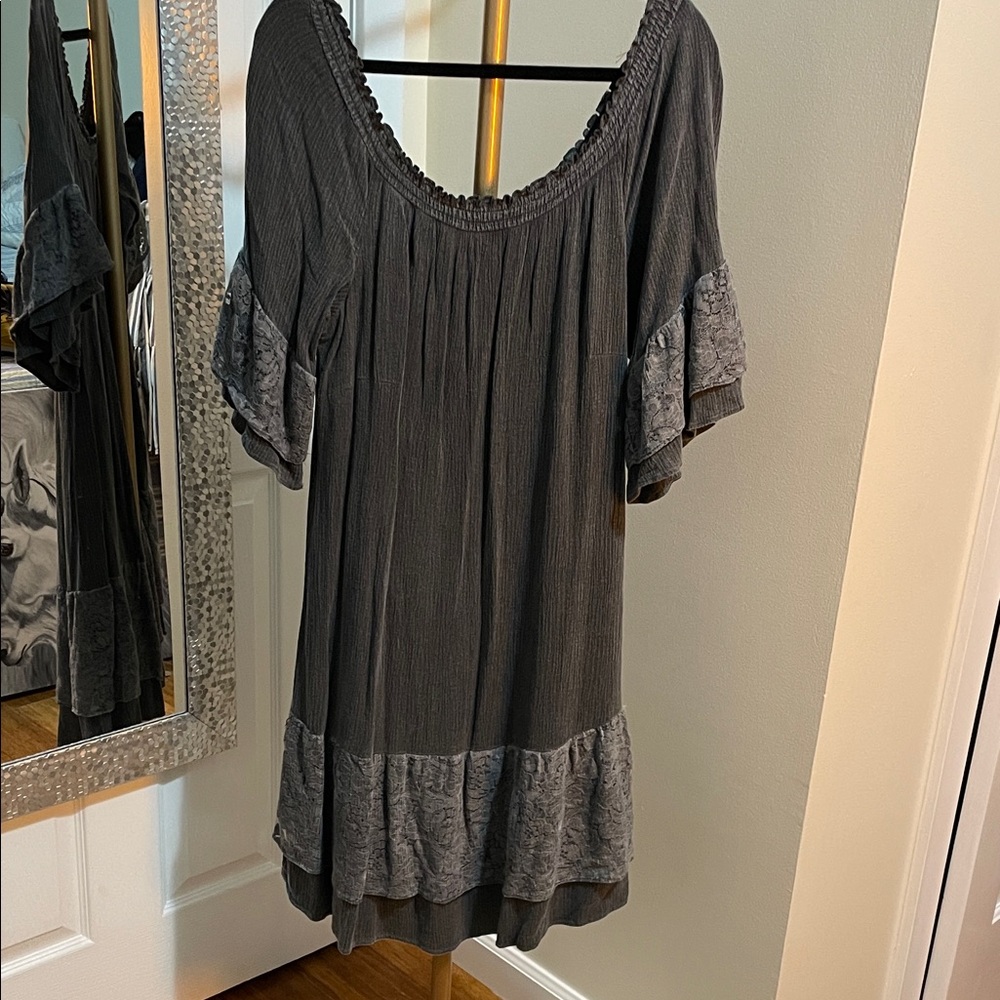 Signature by Robbie Bee Charcoal Tunic with Ruffled Sleeves